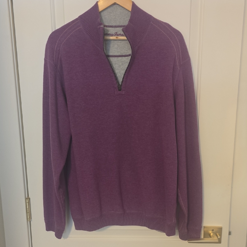 MensTommy Bahama Purple Zip Up Sweater with Ribbed Details